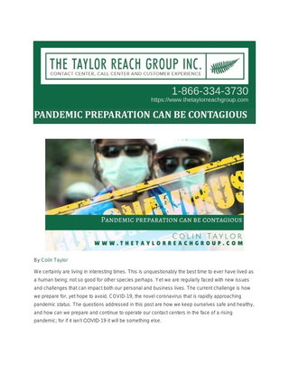 PANDEMIC PREPARATION CAN BE CONTAGIOUS