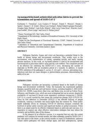 Ag nanoparticles-based antimicrobial polycotton fabrics to prevent the transmission and spread of SARS-CoV-2