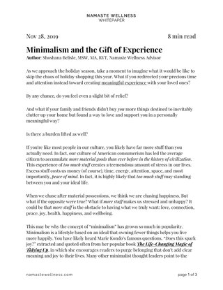 Minimalism and the Gift of Experience