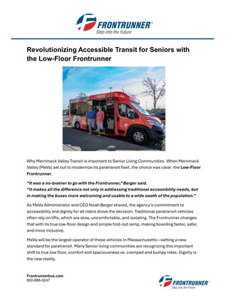 Revolutionizing Accessible Transit for Seniors with the Low-Floor Frontrunner