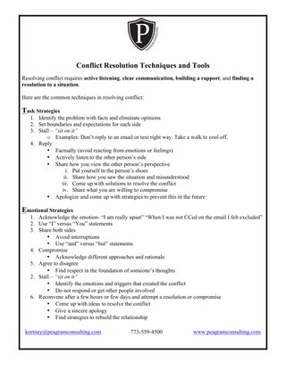 Conflict Resolution Techniques and Tools