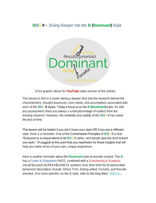 DiSC® -  Diving Deeper into the D (Dominant) Style