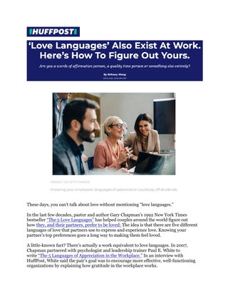 Huffington Post Article: The 5 Love Languages Also Exist at Work
