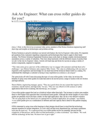Ask An Engineer: What can cross roller guides do for you?