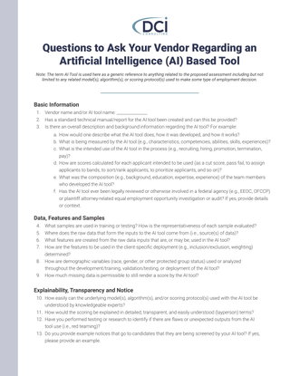 Questions to Ask Your Vendor Regarding an Artificial Intelligence (AI) Based Tool