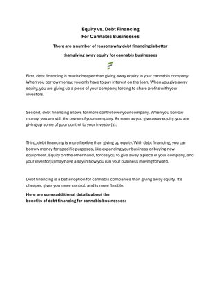Equity vs. Debt Financing For Cannabis Businesses