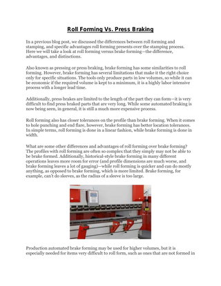 Roll Forming Vs. Press Braking