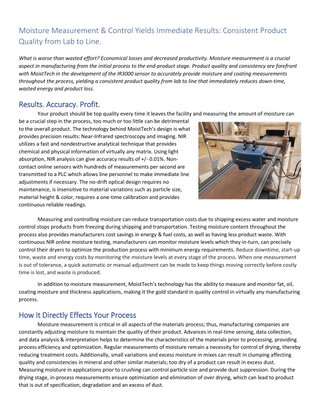 Moisture Measurement & Control Yields Immediate Results: Consistent Product Quality from Lab to Line