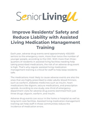 Improve Residents’ Safety and Reduce Liability with Assisted Living Medication Management Training