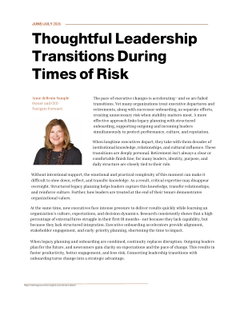 Thoughtful Leadership Transitions During Times of Risk