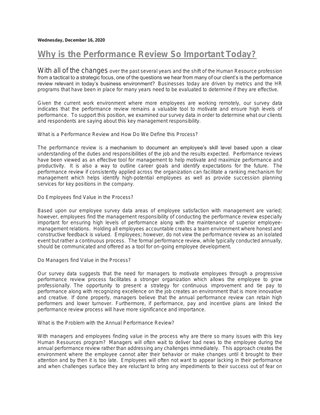 Why is the Performance Review So Important Today?
