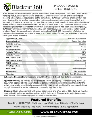 Blackout 360: PRODUCT DATA & SPECIFICATIONS
