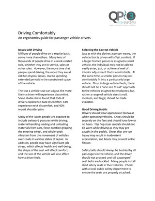 Passenger Vehicle Ergonomics Guide