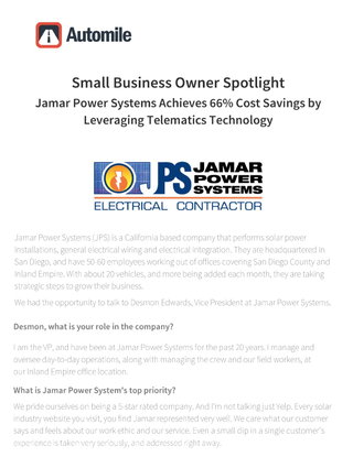 Small Business Owner Spotlight JPS Achieves 66% Cost Savings by Leveraging Telematics