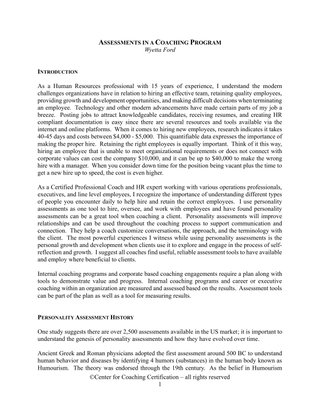 Assessments in a Coaching Program by Wyetta Ford