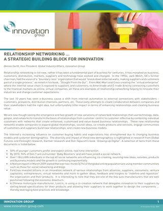 Relationship Networking …Strategic Building Block for Innovation