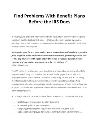 Find Problems With Benefit Plans Before the IRS Does 