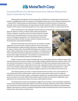 Increase Efficiency Decreases Human Error with Proper Moisture Control