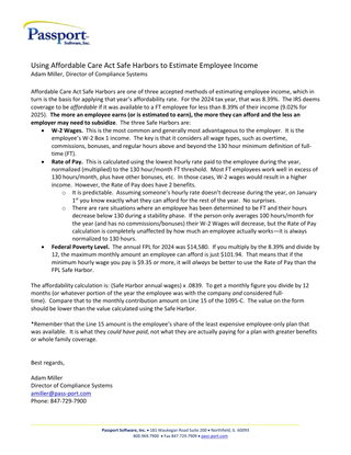 Using Affordable Care Act Safe Harbors to Estimate Employee Income
