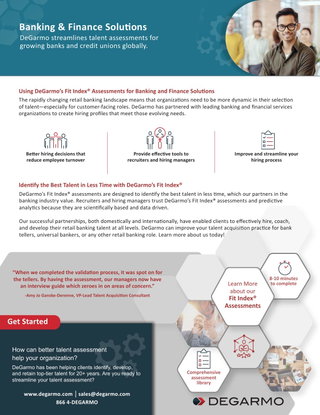 Using DeGarmo’s Fit Index® Assessments for Banking and Finance Solutions