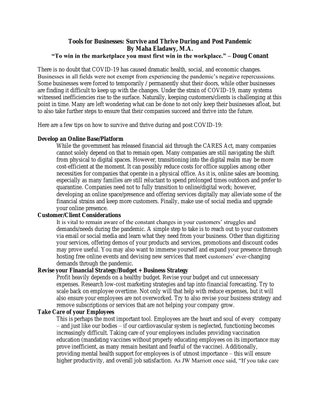 Tools for Businesses: Survive and Thrive During and Post Pandemic