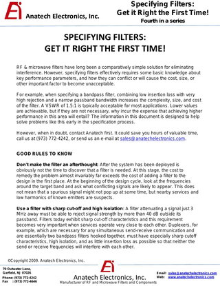 SPECIFYING FILTERS: GET IT RIGHT THE FIRST TIME!