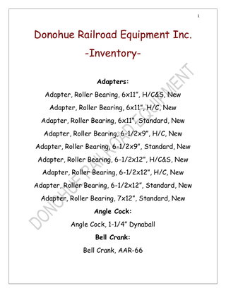 Donohue Railroad Equipment Inc. -Inventory-