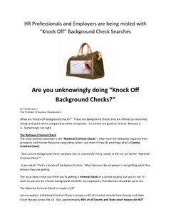 HR Professionals and Employers are being misled with “Knock Off” Background Check Searches