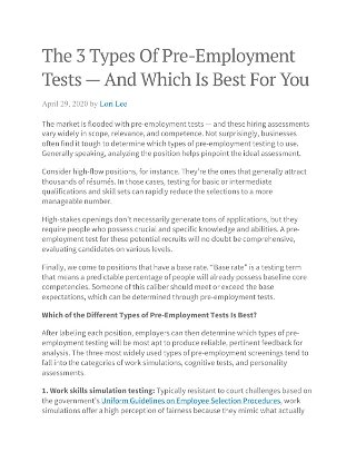 Selecting the Right Pre-Employment Test