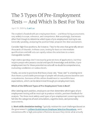 Selecting the Right Pre-Employment Test