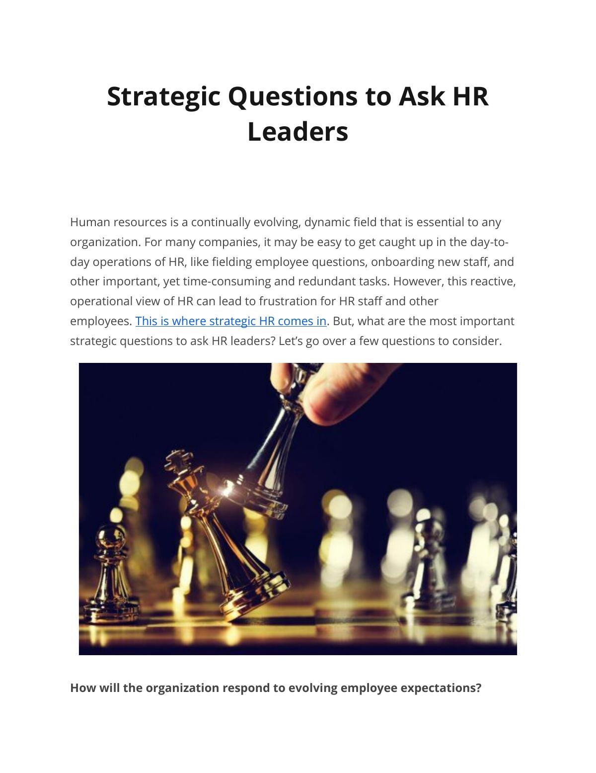 Strategic Questions to Ask HR  Leaders