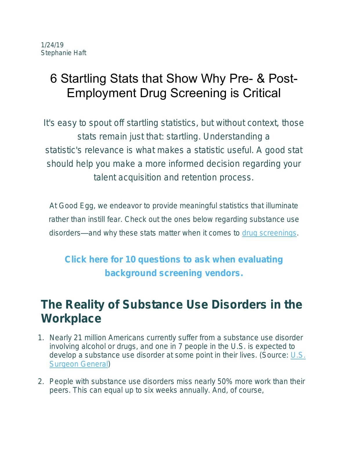 6 Startling Stats that Show Why Pre- & Post-Employment Drug Screening is Critical