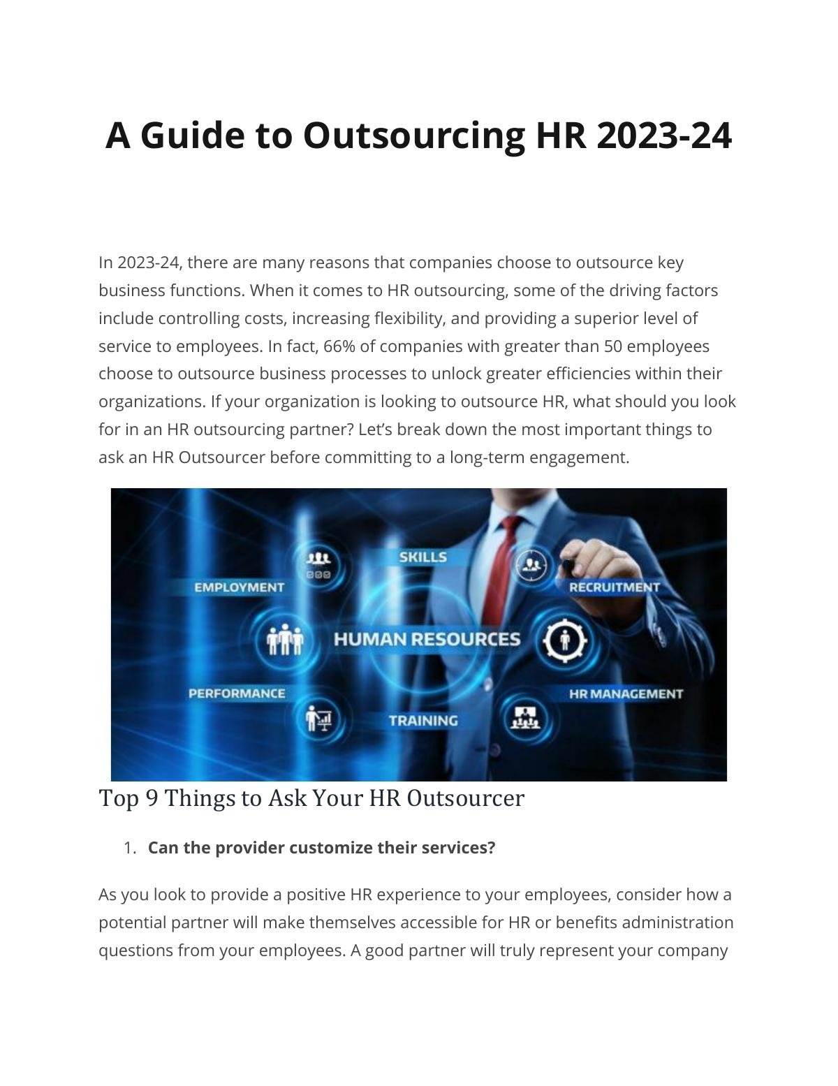 A Guide to Outsourcing HR 2023-24