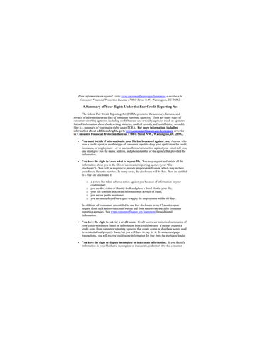  Summary of Consumer's Rights Under the FCRA