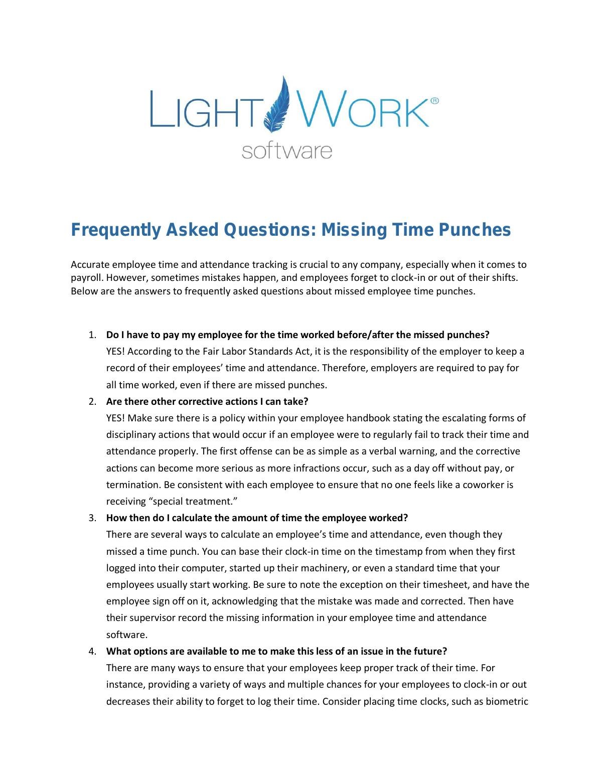 Frequently Asked Questions: Missing Time Punches