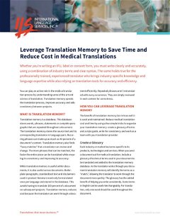 Leverage Translation Memory to Save Time and  Reduce Cost in Medical Translations