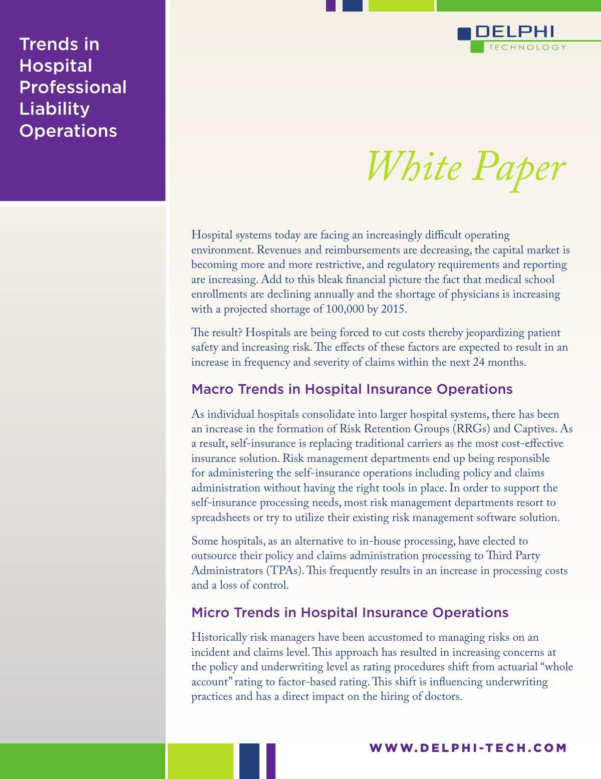 Trends in Hospital Professional Liability Operations