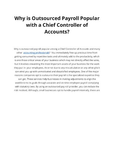 Why is Outsourced Payroll Popular  with a Chief Controller of  Accounts?