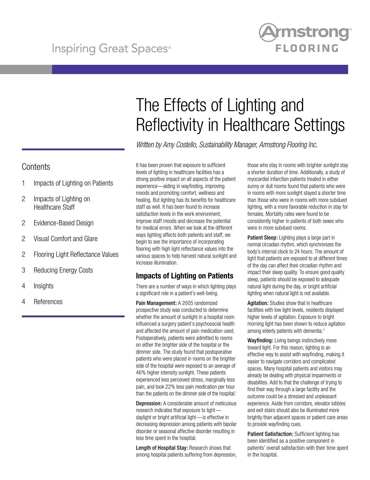 The Effects of Lighting and Reflectivity in Healthcare Settings