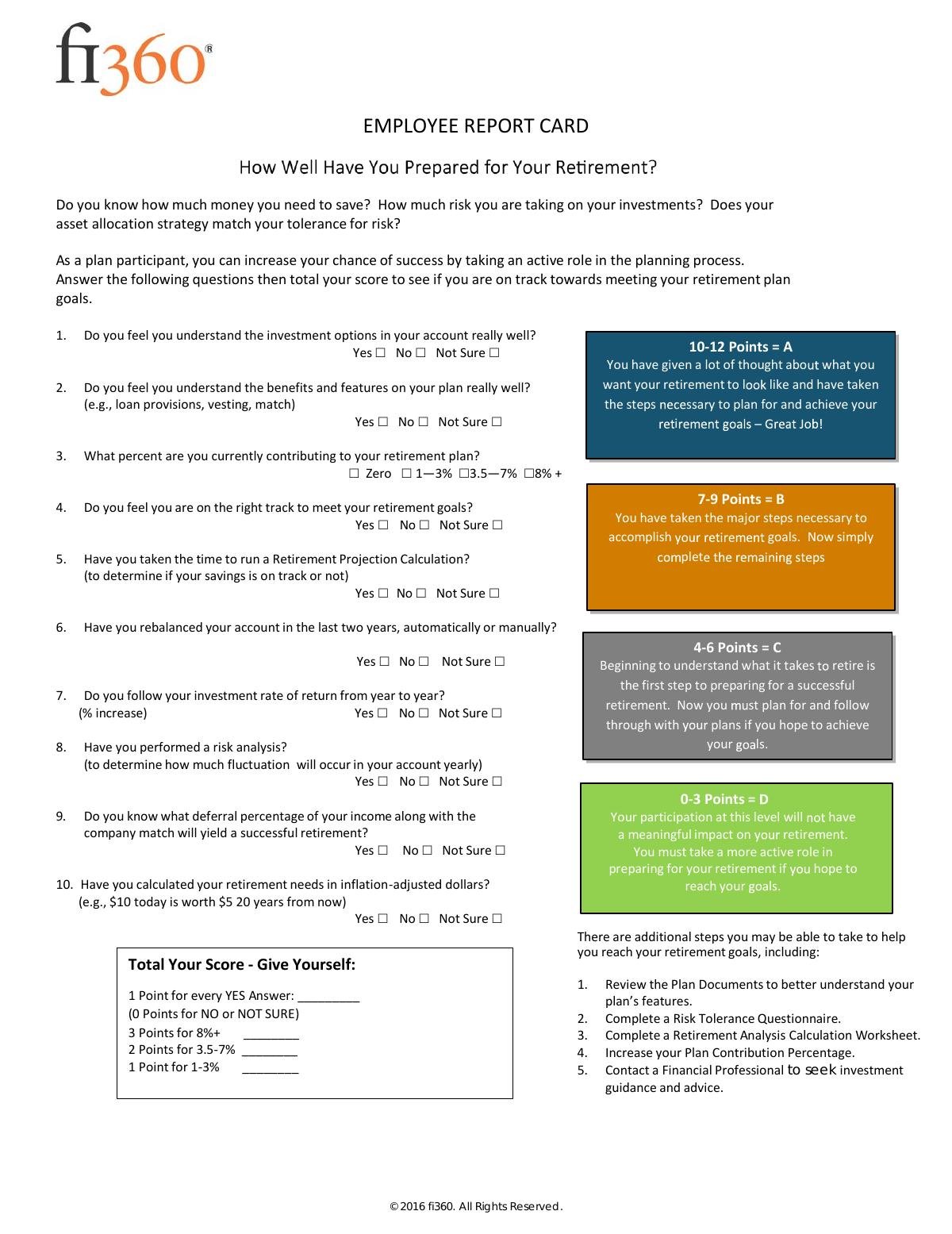 Employee Report Card - How Well Have You Prepared For Your Retirement