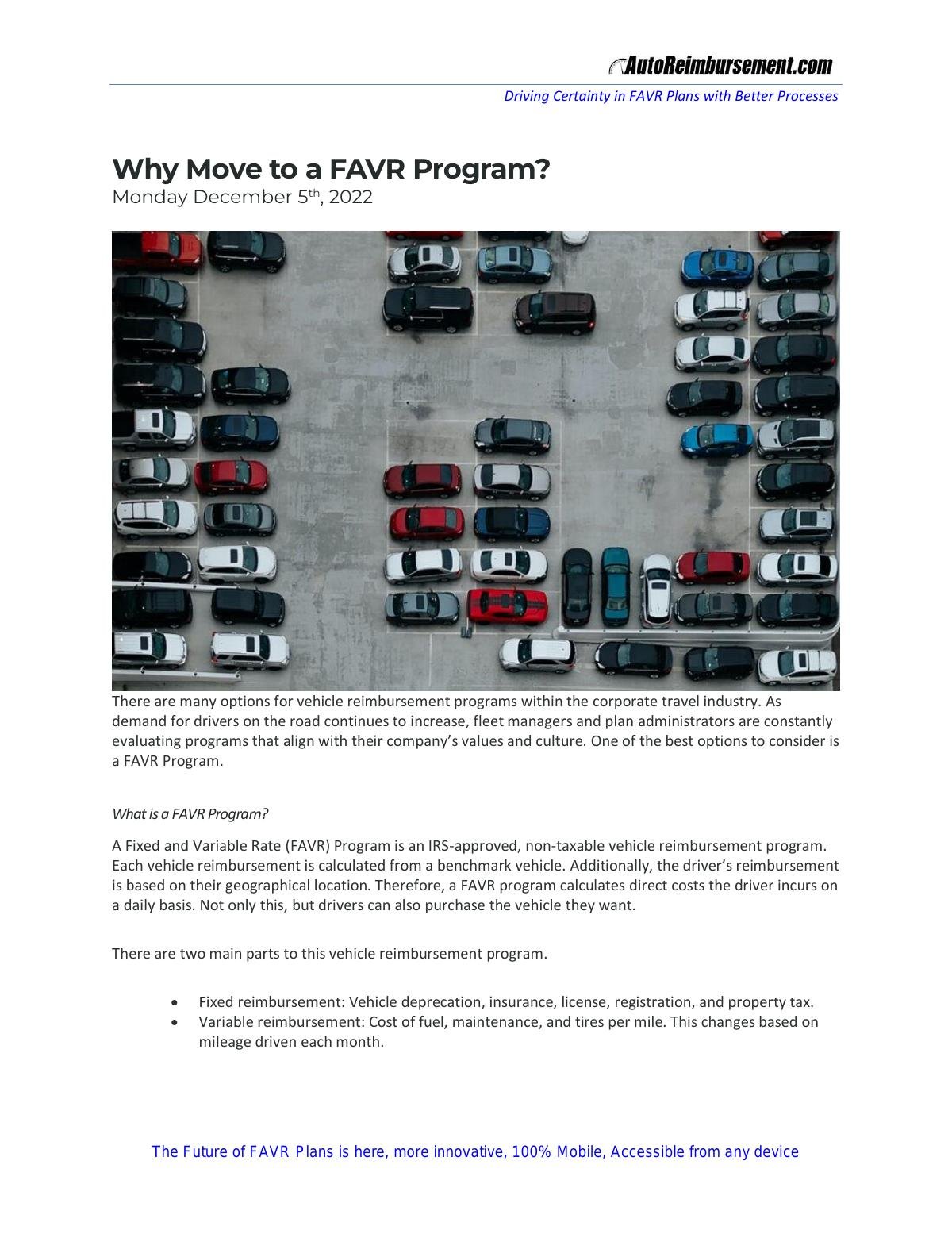 Why Move to a FAVR Program? 