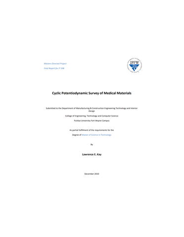 Cyclic Potentiodynamic Survey of Medical Materials