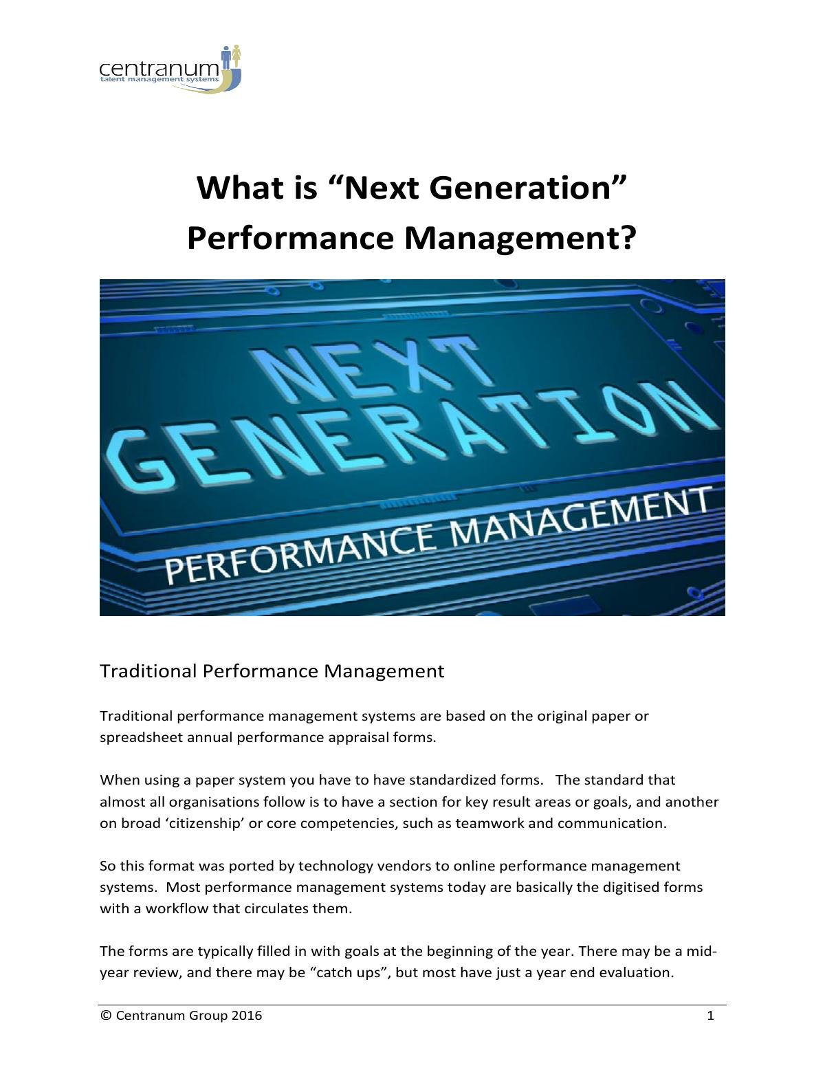 Next Generation Performance Management