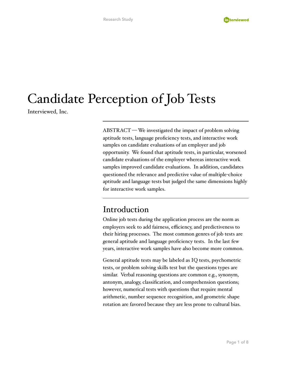 Candidate Perception of Job Tests