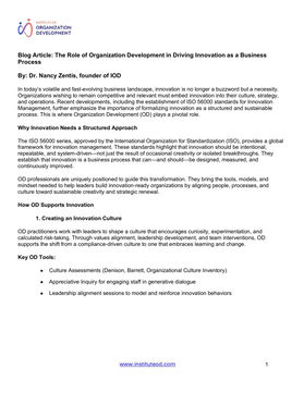 Role of OD in Driving Business Innovation