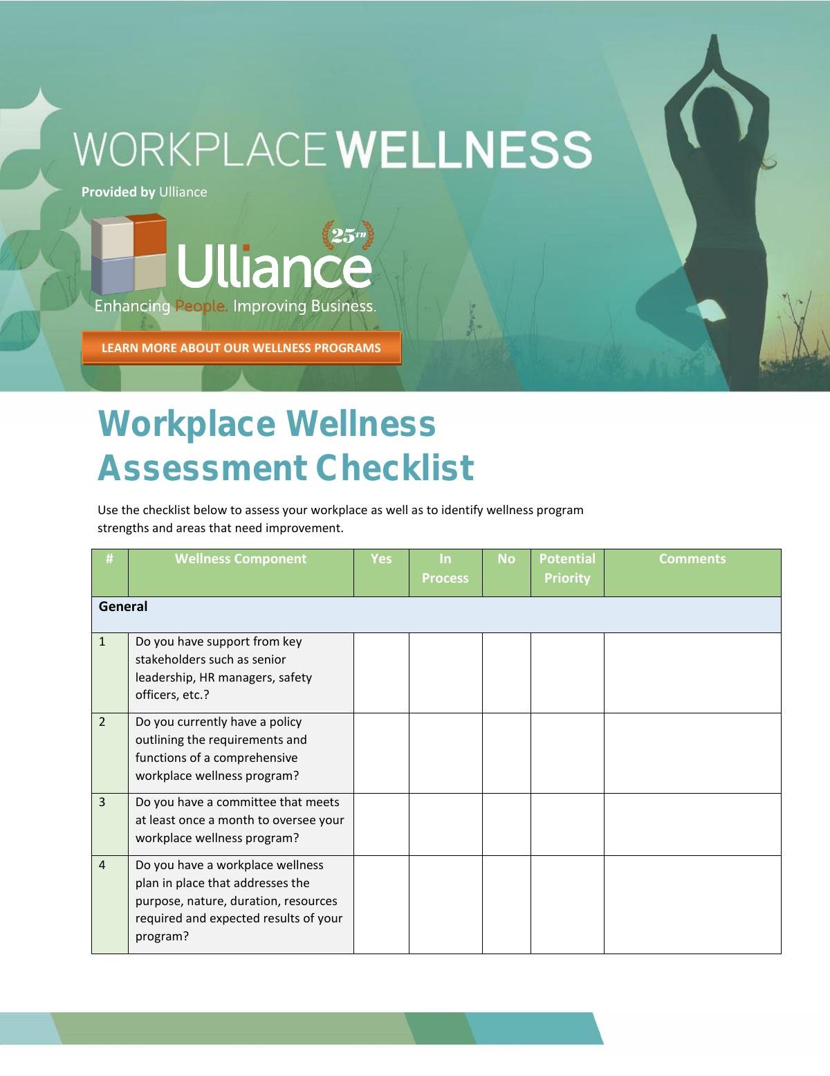 Workplace Wellness Assessment Checklist