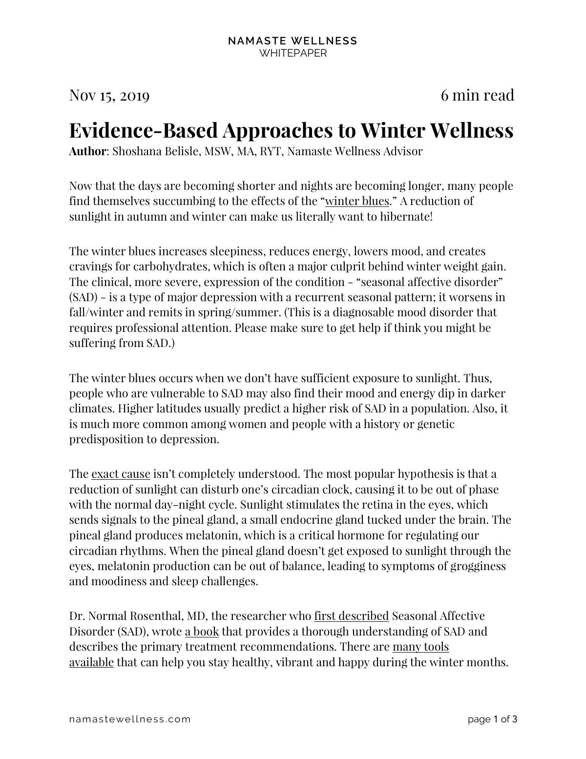 Evidence-Based Approaches to Winter Wellness