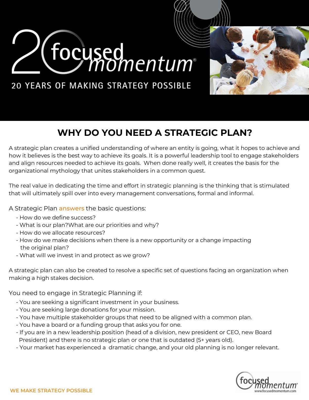 Why do you need a strategic plan?