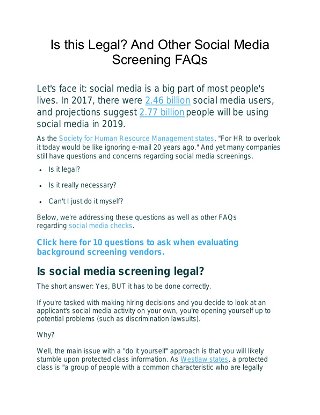 Is this Legal? And Other Social Media Screening FAQs