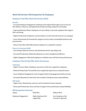 Work-Life Services: ROI Comparison for Employers